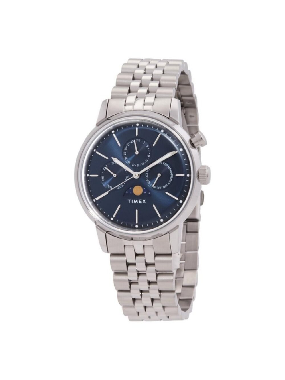 NWT Authentic Timex Marlin Quartz Moon Phase Blue Dial Watch